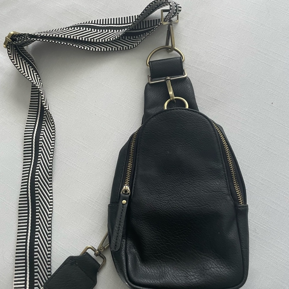 NWOT Anthropology Black Leather Crossbody Bag